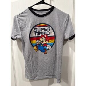 Kids Super Mario Graphic T Shirt Gray Short Sleeve Licensed Nintendo Size LG